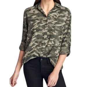 Beachlunchlounge Collection Camo Button-Down Small Army Print Long Sleeve Blouse